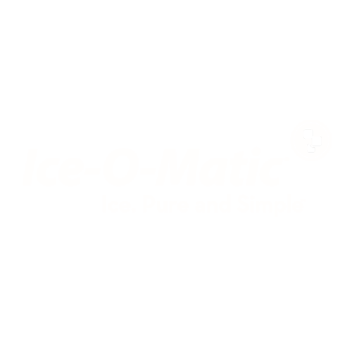 The image shows the "Ice-O-Matic" logo, A white rectangle with a small, simple gray silhouette of a bird in flight near the upper right corner, reminiscent of the clean minimalism found in Ice-O-Matic Ice Making Solutions.